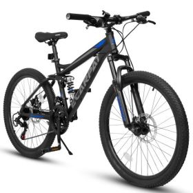 27.5 Inch Full Suspension Mountain Bike, Front and Rear Dual Shock Absorbers, Mechanical Disc Brakes, 21-Speed, Suitable for Men and Women