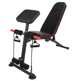 Adjustable Weight Bench with Preacher Curl Pad Resistance Bands Leg Extension Foldable Strength Training Workout Bench for Home Gym Full Body Exe