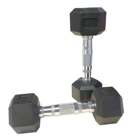 HDRS Rubber Coated Dumbbell with Contoured Chrome Handle (Weights Available: 8LB, Color: BLACK)