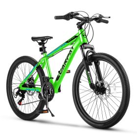 A24299 24 Inch Mountain Bike Bicycle for Adults Aluminium Frame Bike 21-Speed with Disc Brake (Color: GREEN-BLACK)